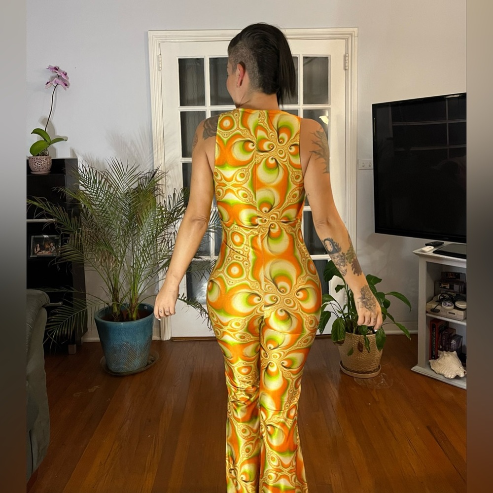 psychedelic onesie/romper size small. Yellow, orange , green Bell bottoms - Picture 2 of 4